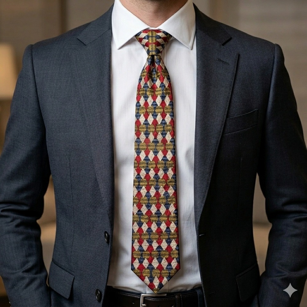 Ermenegildo Zegna Silk Tie Mens One Size Red Blue Gold Geometric Made in Italy